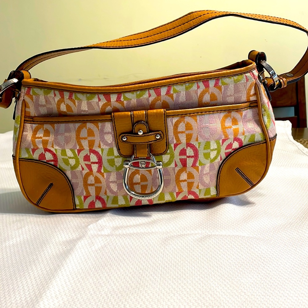 Vintage Etienne Aigner Tapestry And Leather Logo Shoulder Bag Purse. One owner
